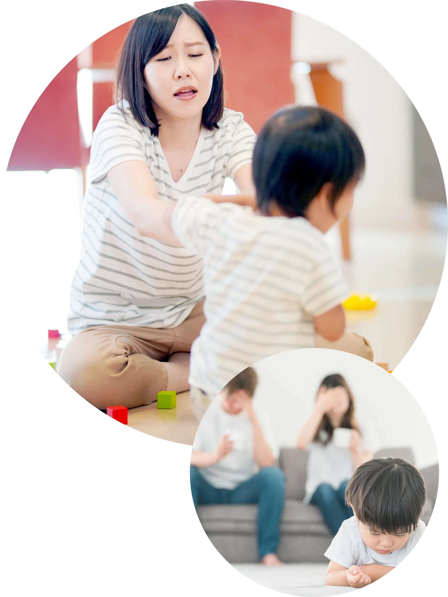 子供を叱る母親の写真